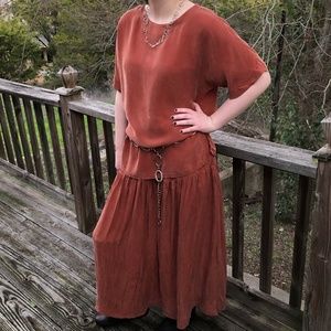 Vintage Orange Southwest Boho Midi Maxi Skirt Top